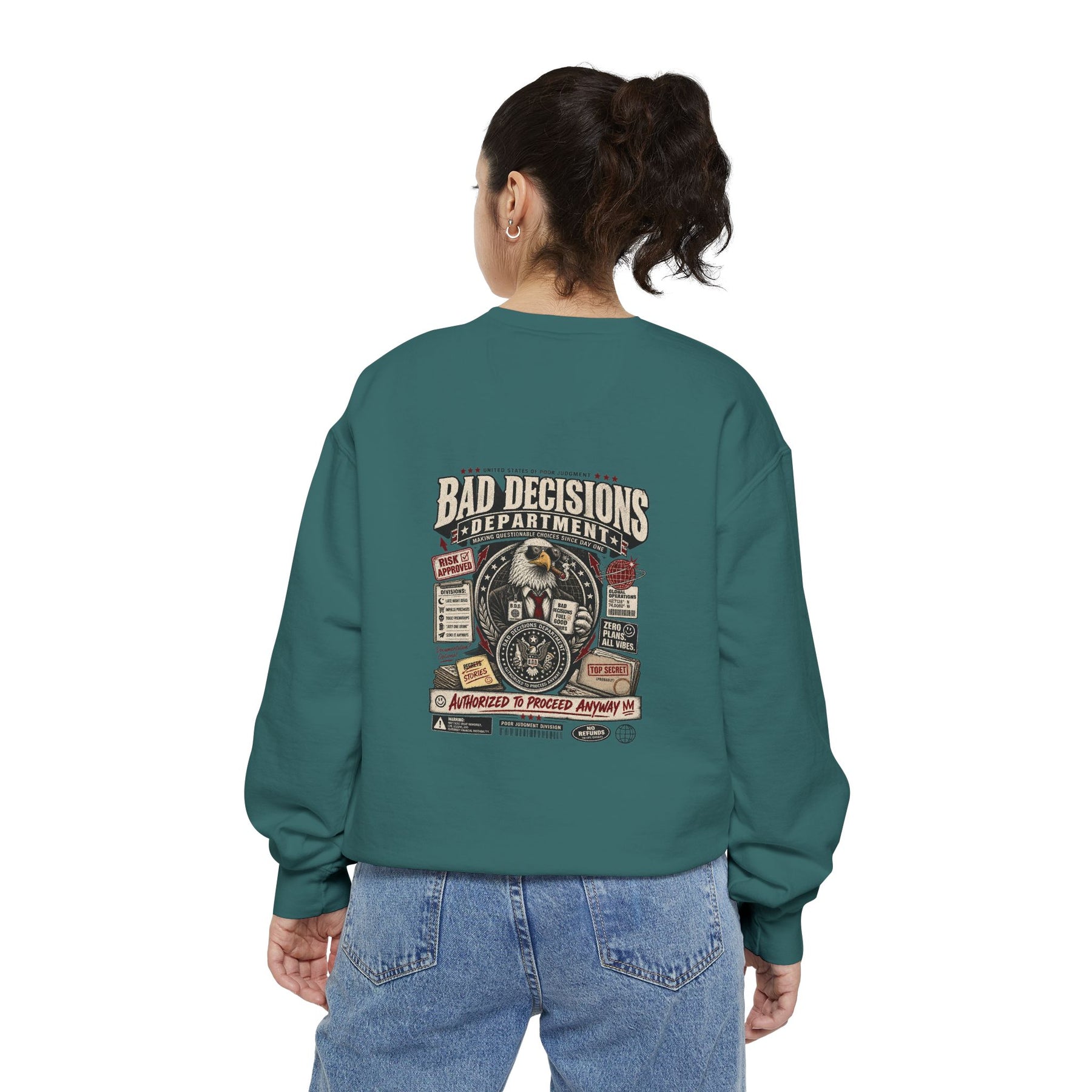 Bad Decisions Department — Garment-Dyed Crewneck — alternate product view three