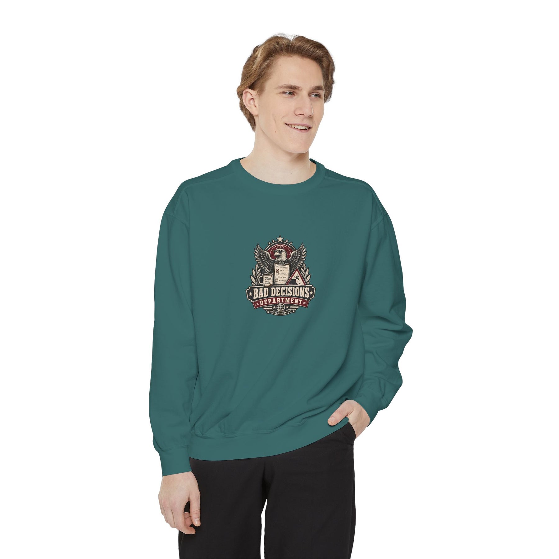 Bad Decisions Department — Garment-Dyed Crewneck — alternate product view one