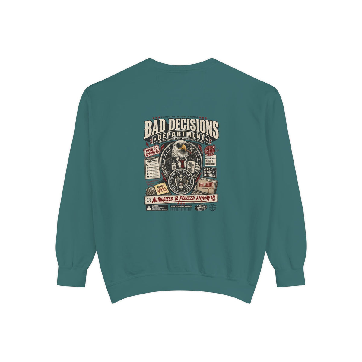 Bad Decisions Department — Garment-Dyed Crewneck — back product view