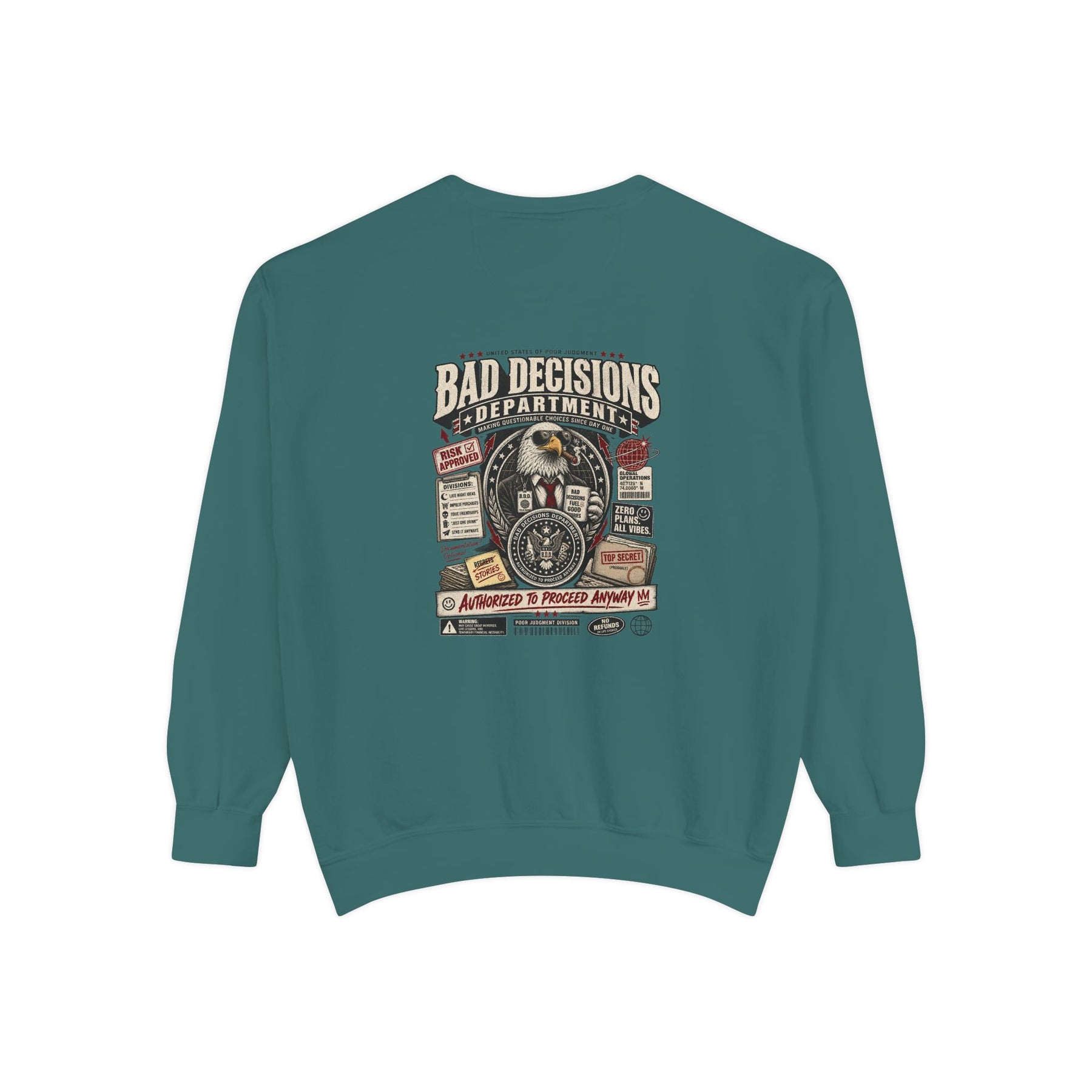 Bad Decisions Department — Garment-Dyed Crewneck — back product view